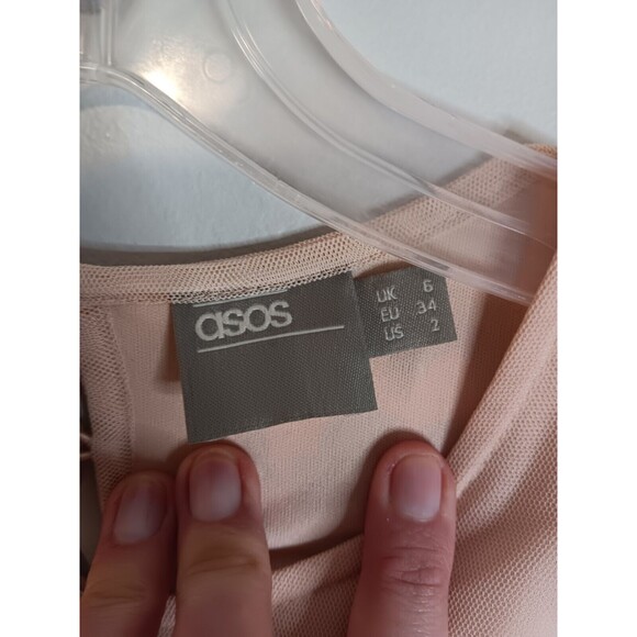 Asos Dress Formal Sz 6 Tulle Skirt Embroidered Floral Peach Color - Picture 2 of 6